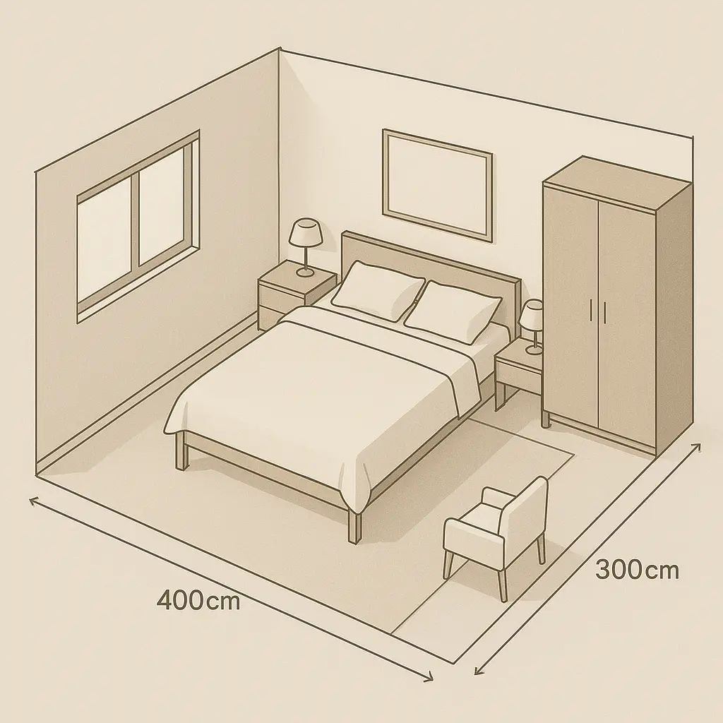 ilustración de medidas para la distribución de un dormitorio