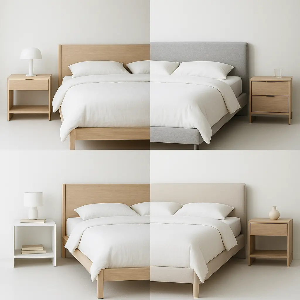 ejemplos de juegos de cama y mesitas de noche minimalistas