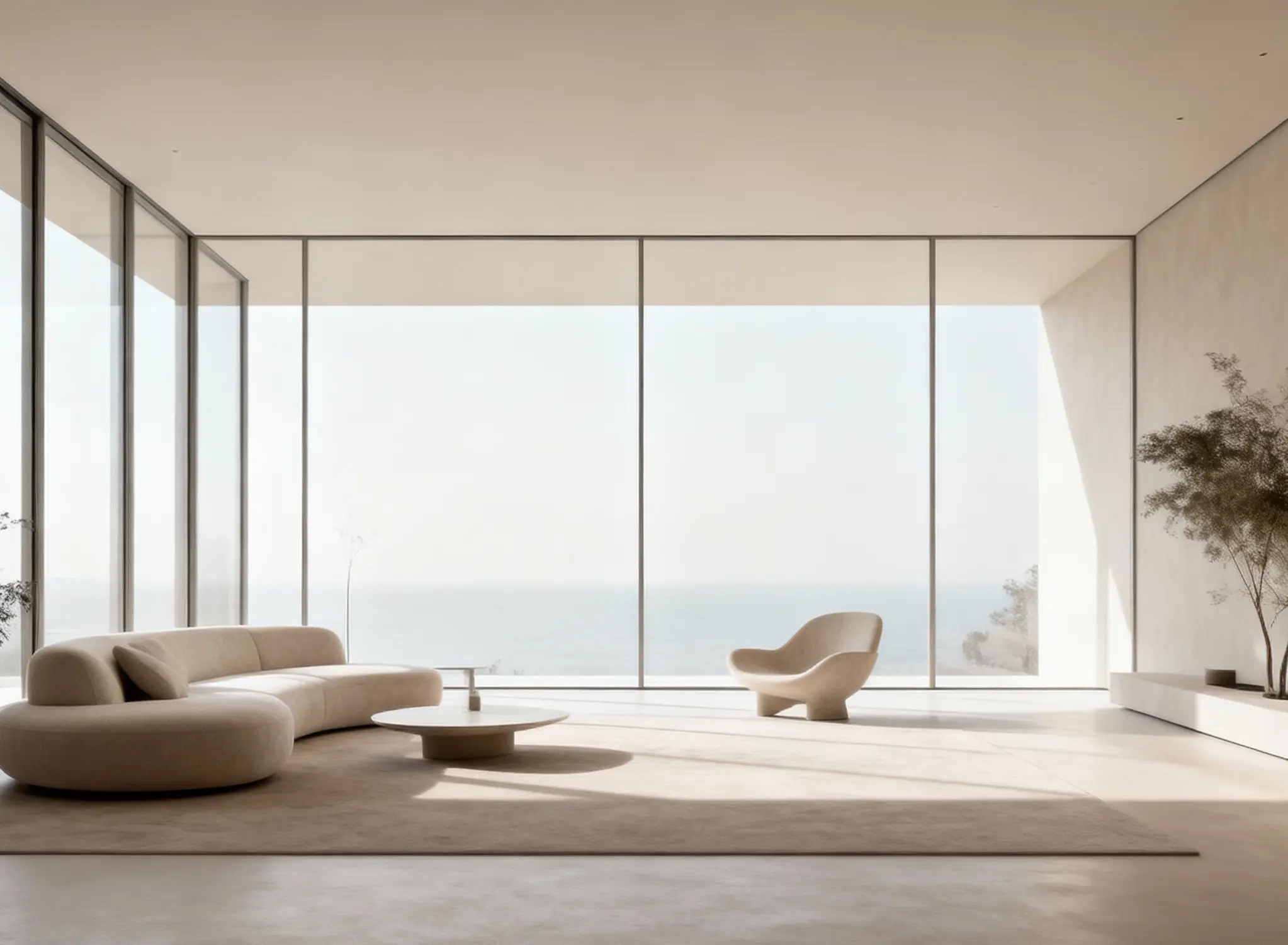 idea de casa minimalista, espaciosa, con mucha luz natural y colores neutros