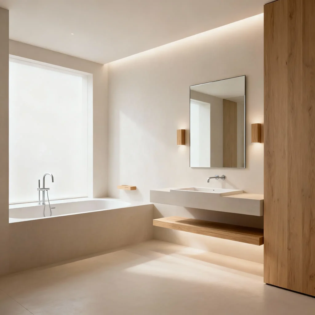 Ejemplo de un baño minimalista, ordenado, limpio y sereno