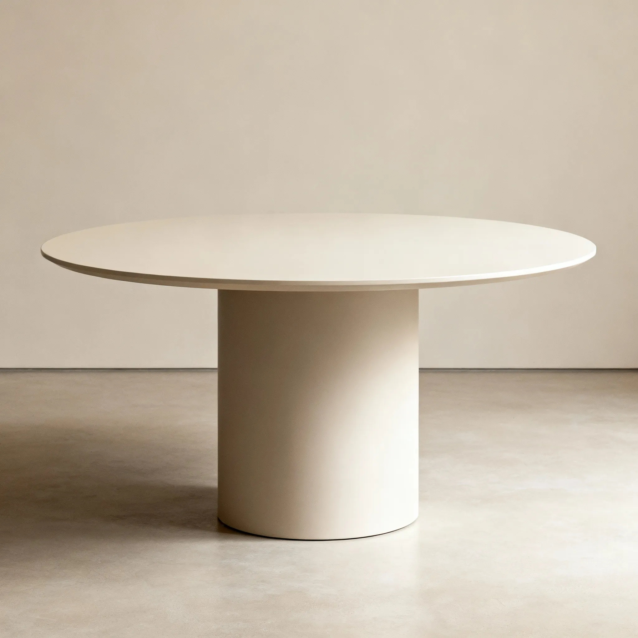 Mesa redonda y blanca para comedor minimalista