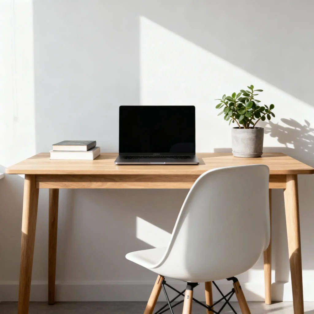oficina pequeña minimalista con escritorio compacto