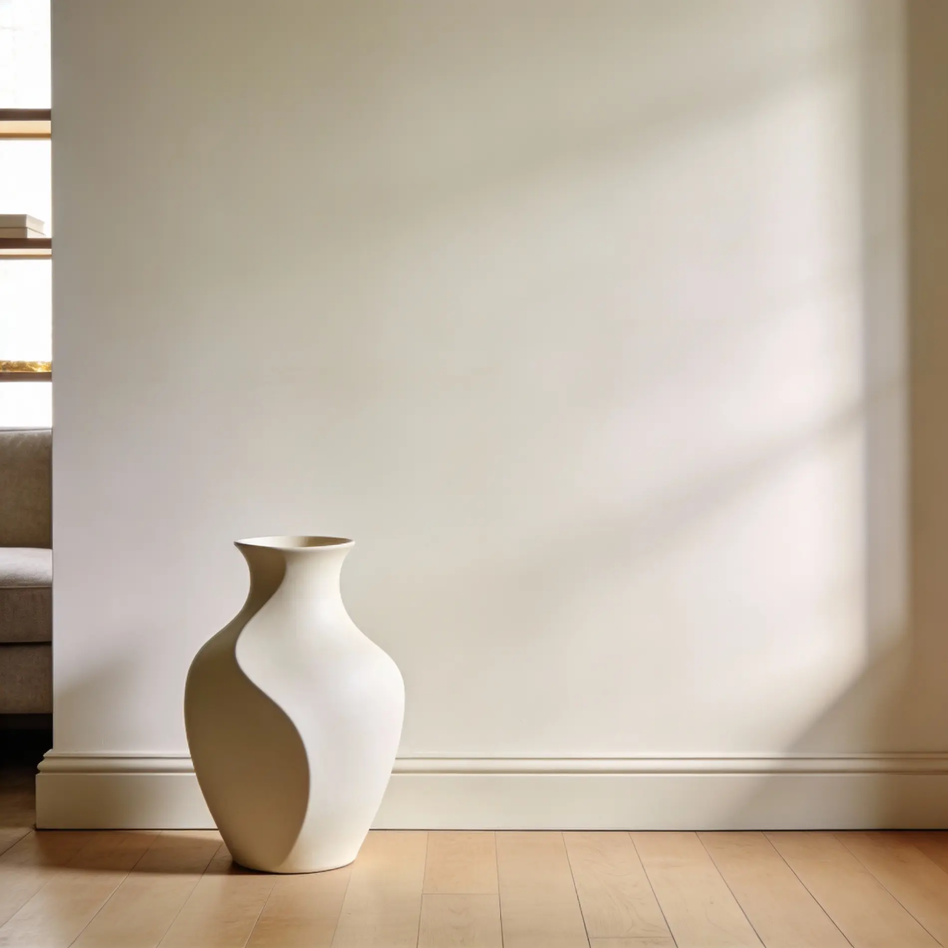 Jarrón minimalista elegante y grande, directo al piso, para rincón en sala amplia